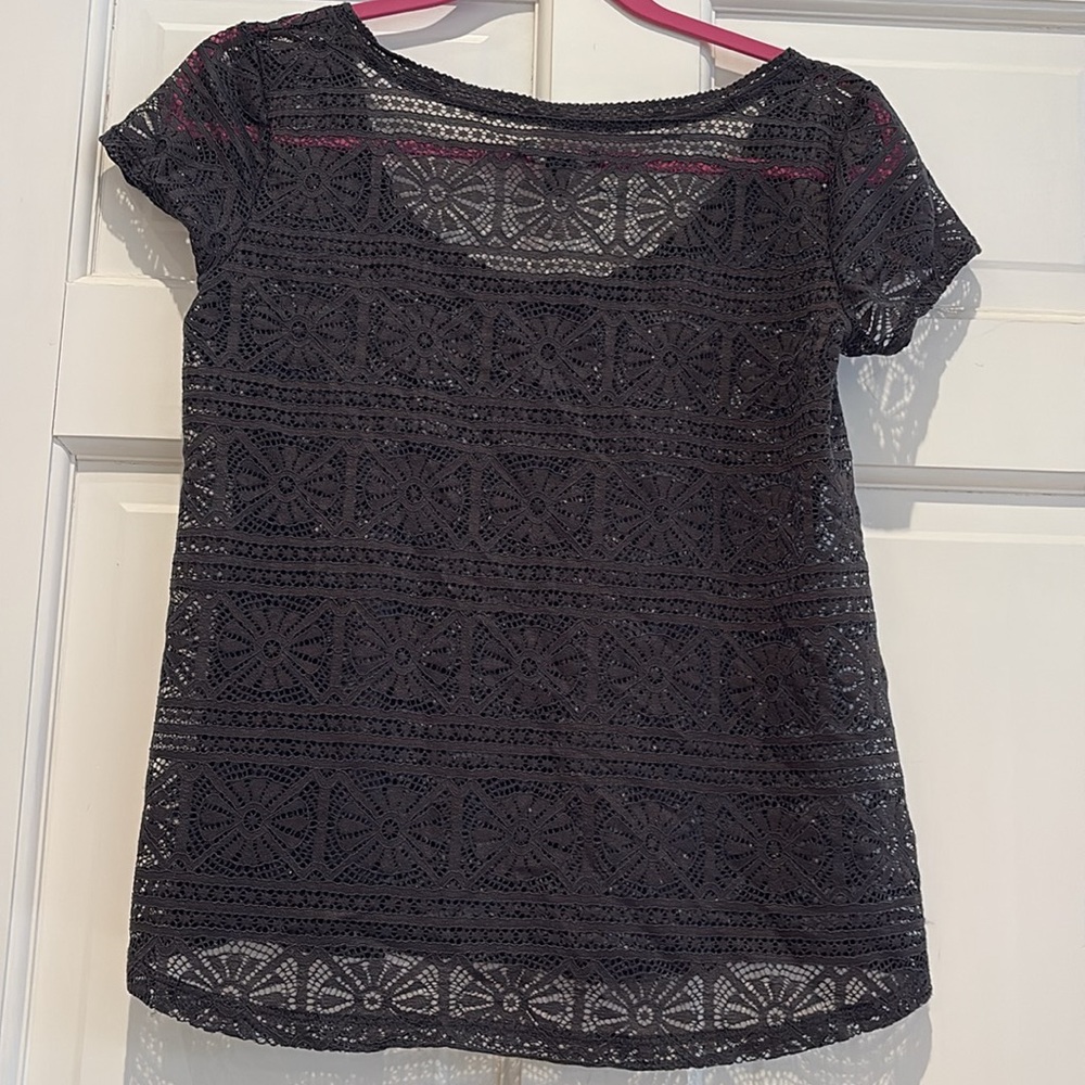 American Eagle Charcoal Gray/Black Lace Women’s Top - Picture 4 of 5